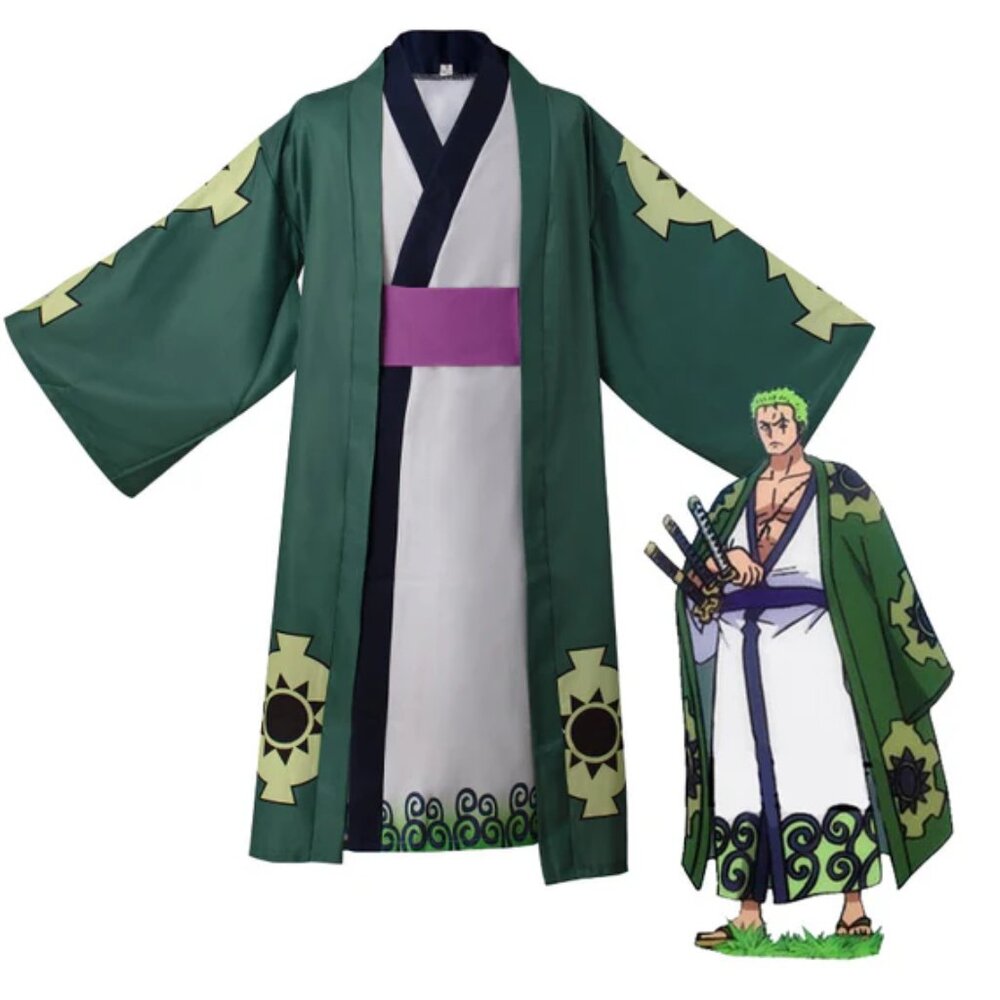 ONE PIECE Roronoa ZORO Kimono Costume Set for Kids! Nonpierced earrings included